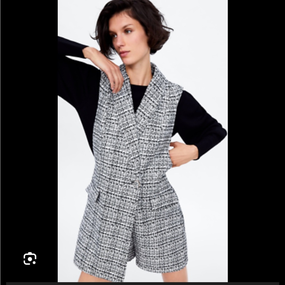 Zara Black and White Tweed Romper Jumpsuit